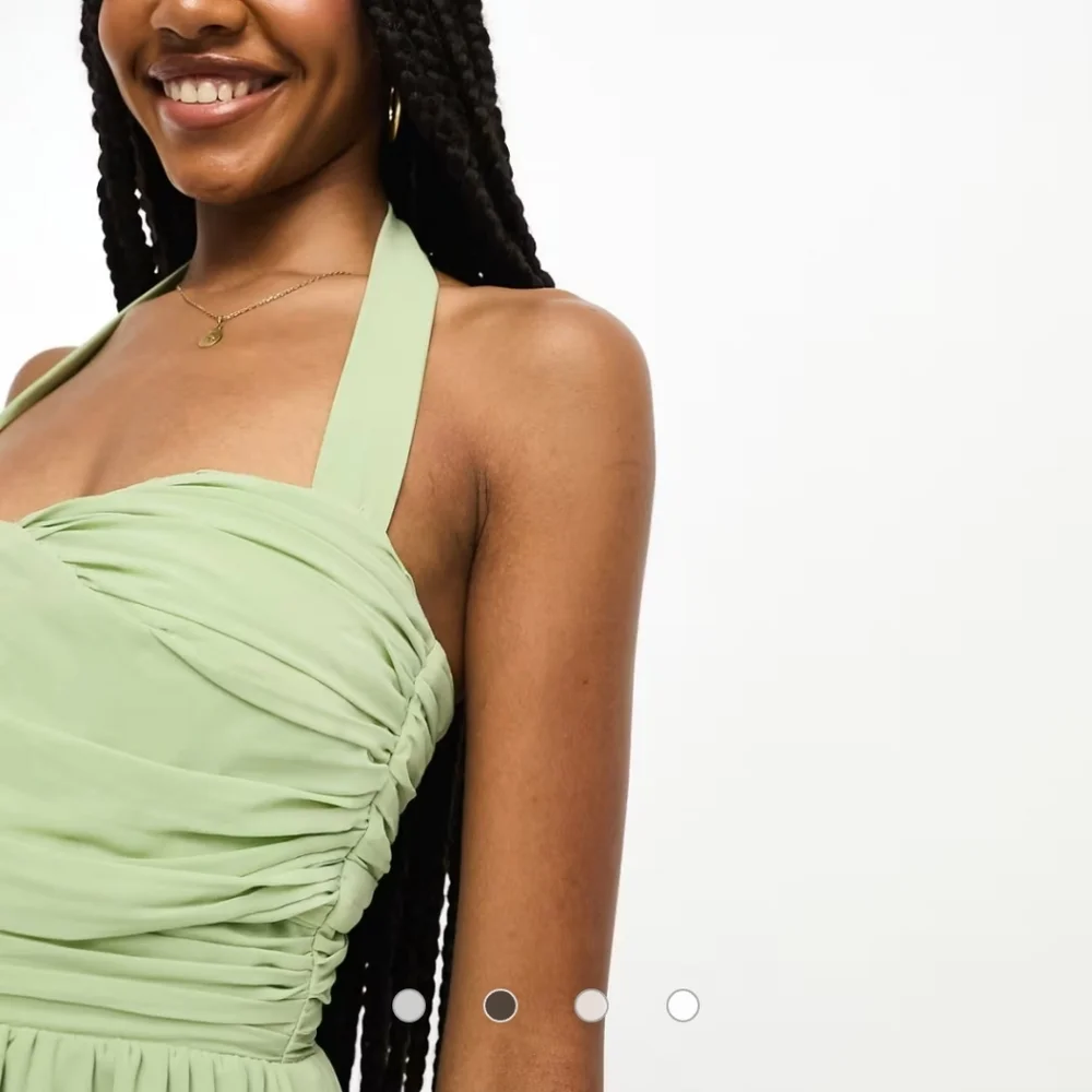 ASOS DESIGN Tall ruched bodice halter tiered maxi dress Sage green Wedding Y2K - Picture 4 of 13